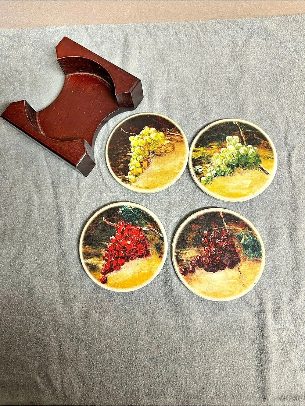 4-Piece Brown & Yellow Coaster Set with Holder